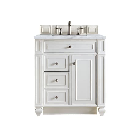 James Martin Vanities Bristol 30in Single Vanity, Bright White w/ 3 CM Carrara Marble Top 157-V30-BW-3CAR
